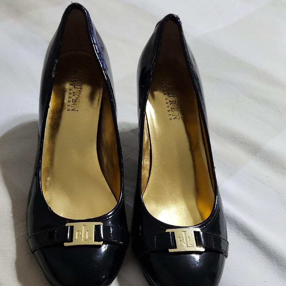 Lauren Ralph Lauren Black Heels with Gold Accents
